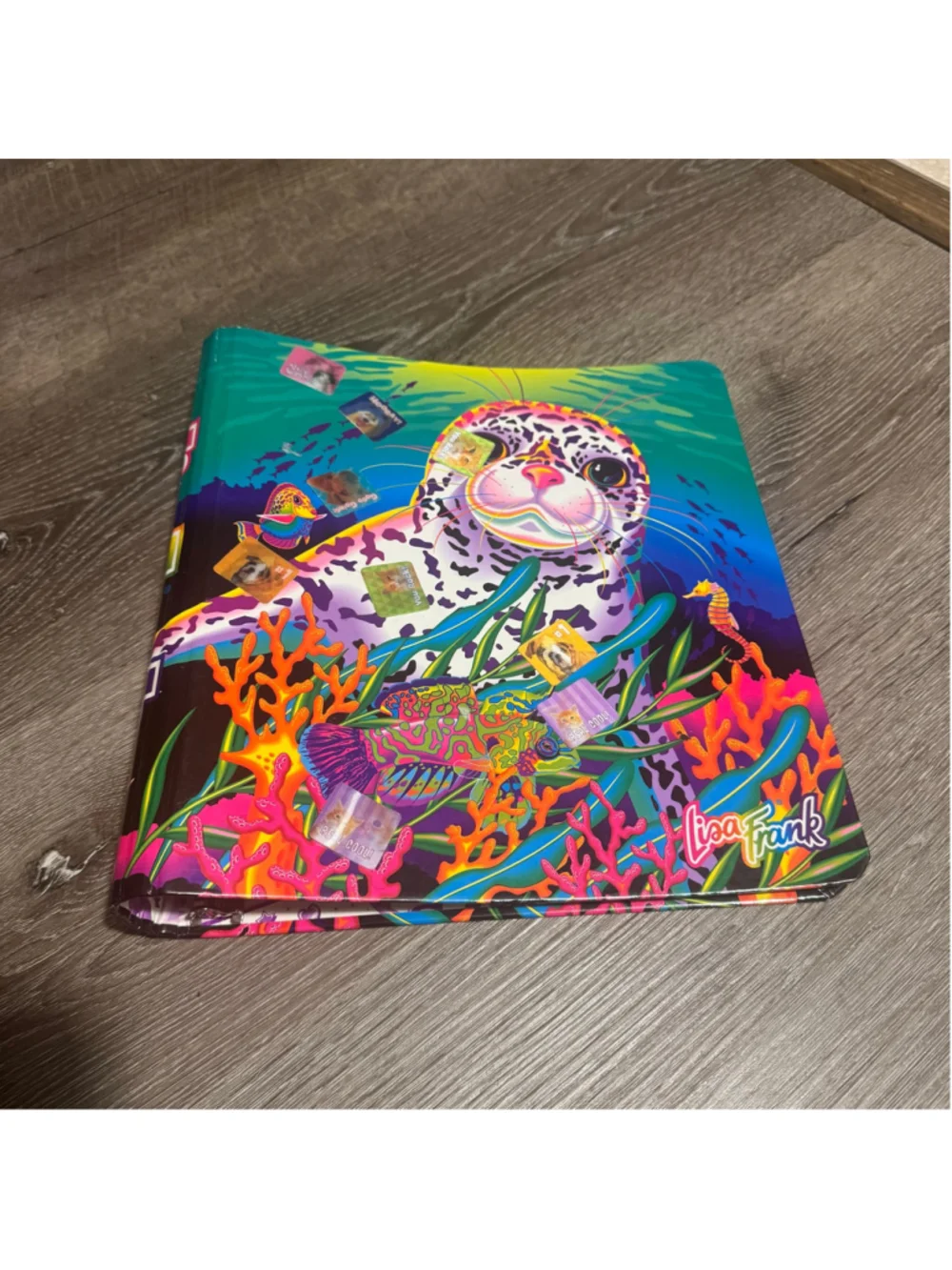 Lisa Frank Rainbow Reef Baby Seal Pup 1 1/2 Inch Metal 3 Ring Binder / Folder